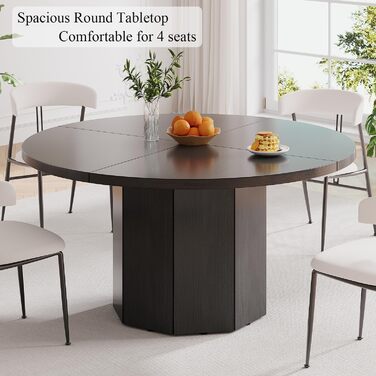 Округлий обідній стіл HSH для 4-6 осіб. Дерев'яний стіл для їдальні/кухні з сучасним дизайном, чорний дуб, 120 x 120 x 75 см