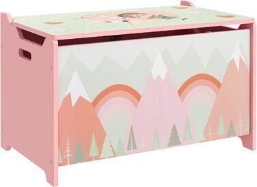 Дитяча іграшкова скринька ZONEKIZ з накривною кришкою та безпечним шарніром, 60x37x39 см, зелено-рожевий колір