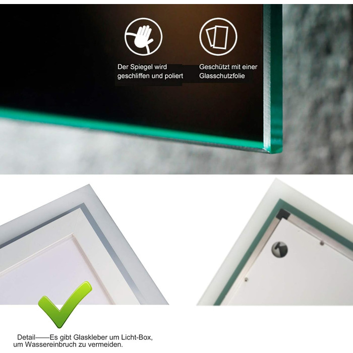 LED дзеркало для ванної кімнати LISA 80x60 см з підсвічуванням, сенсорне регулювання, антизапар, тепле/холодне світло, прямокутна форма