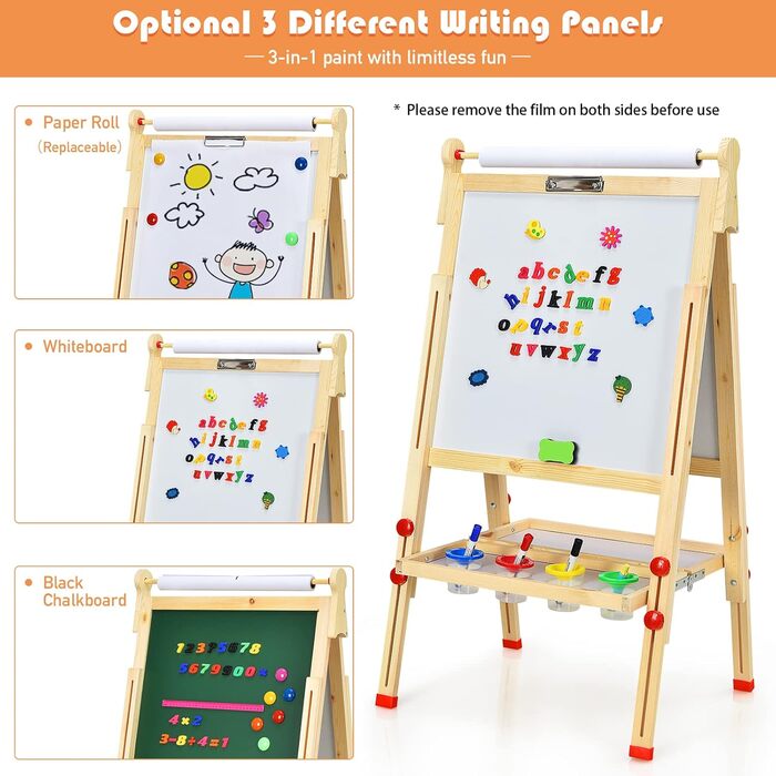 Дитяча дошка LIFEZEAL: регульована висота, двостороння (Whiteboard & крейда), з аксесуарами, для дітей від 3 років