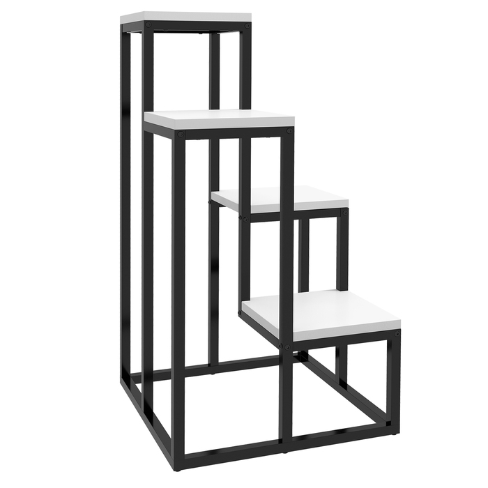 Outsunny Plant Stand Сталевий стелаж для квітів 4 яруси для саду балкон 34x34x70см білий