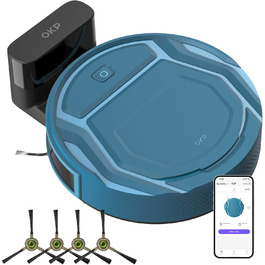 Робот-пилосос OKP 2100Pa з Wi-Fi, суперантивний, керування через додаток та голосовим управлінням Alexa. Тиха робота, ідеально для шерсті тварин, підходить для підлоги та килима. Самостійна зарядка, 100 хвилин роботи.
