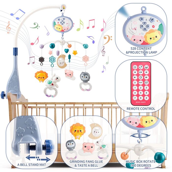 Дитячий мобіль для ліжечка з пультом дистанційного керування, музикою та світлом та функцією синхронізації-подарунок f