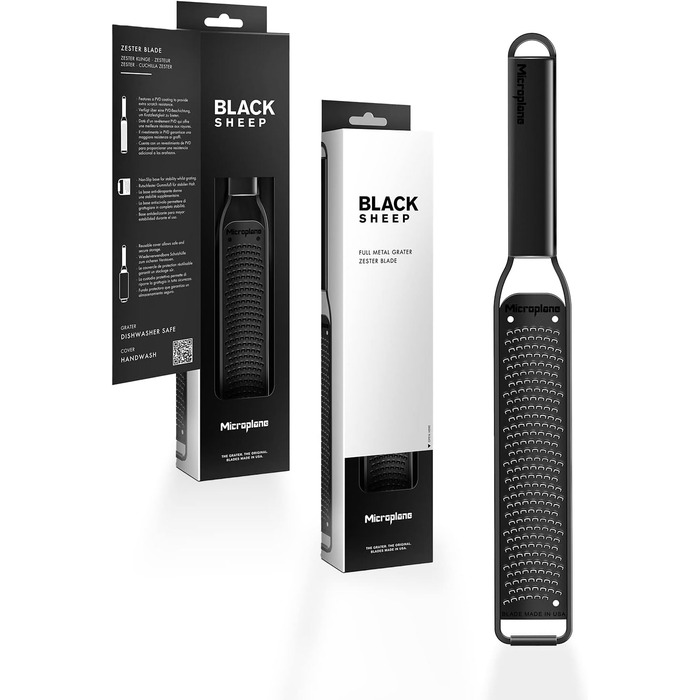 Терка кухонна Microplane Grob з нержавіючої сталі, Made in USA, для сиру, моркви, імбиру, кокосу та хріну, серія Black Sheep (чорна, цитрус)