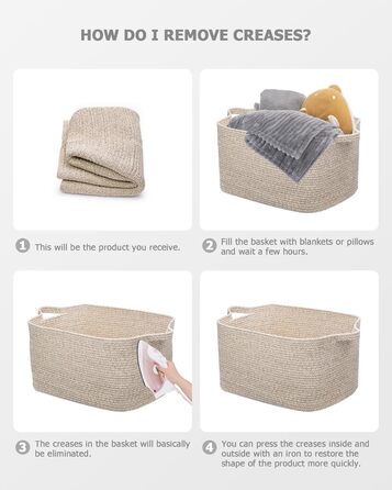 Складний кошик для білизни, 63L, з бавовни, плетений, з ручками, для ковдр, одягу, іграшок, 2 шт. (білий та коричневий)