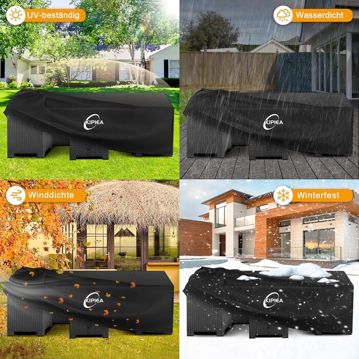 Чохол для садово-патіо меблів Kipiea, водонепроникний, прямокутний, 242x162x100 см, захист від УФ, зимовий, 420D Oxford