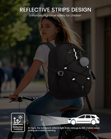 Шкільний рюкзак LOVEVOOK для підлітків, 5 клас, з нагрудною стрічкою, легкий, для дівчаток, 17.3 дюйми (Чорний)