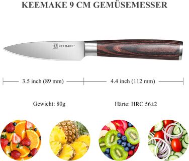 KEEMAKE Набір професійних кухонних ножів з вуглецевої сталі, Fleischmesser з ергономічною ручкою, 9 см (овочевий ніж)