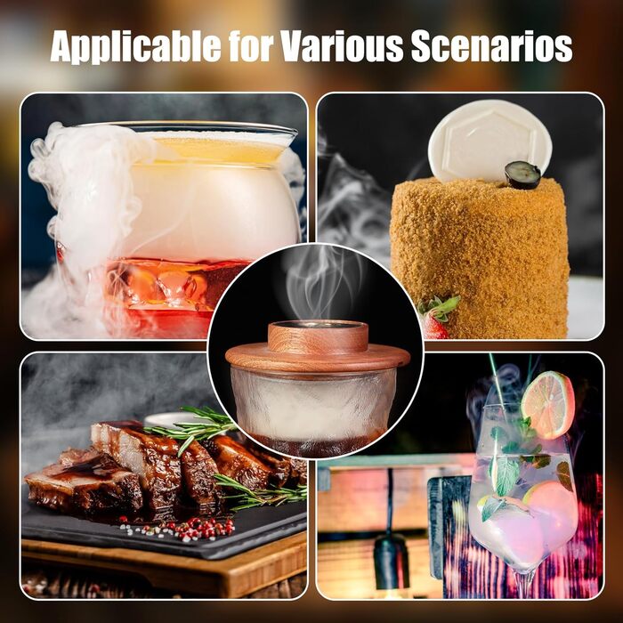 Набір для копчення напоїв Cocktail з 4 смаками, дерев'яні чіпси для віскі, набір для приготування коктейлів, інфузор для бурбону з повторно використовуваними кубиками льоду, круглий чорний