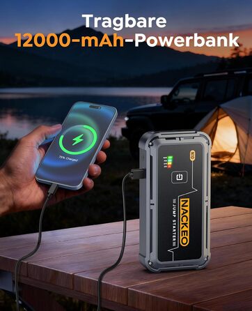 Powerbank для авто 12V Starthilfe 5000A: Зарядний пристрій для автомобіля, SUV, мотоцикла, газонокосарки з LED-ліхтарем