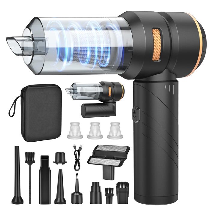 Бездротовий ручний автомобільний пилосос 4 в 1, потужність 18000Па, безщітковий двигун 200000 об/хв, 3 рівні всмоктування для авто, дому та шерсті тварин, сріблясто-чорний