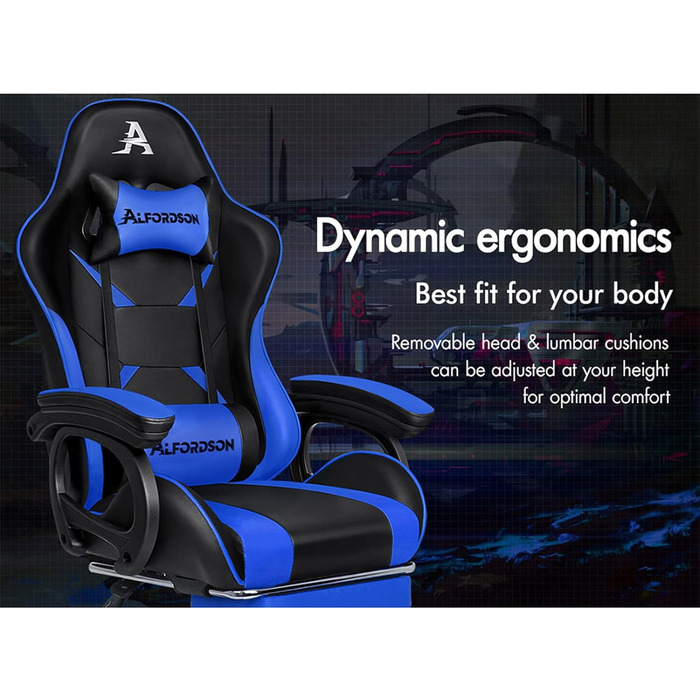 Ігрове крісло ALFORDSON з 8-точковим масажем і RGB LED підсвічуванням ергономічне синє