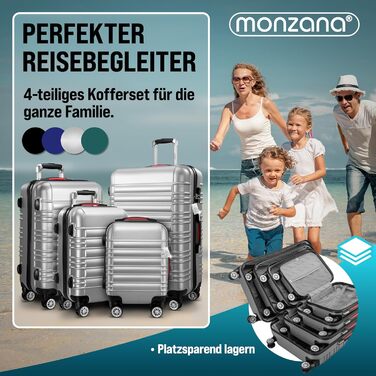 Набір валіз Monzana® 4 шт. з замком, органайзером, вагами та ременями. Валізи з жорсткою конструкцією S-M-L-XL (Срібний)