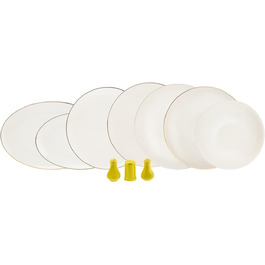 Набір посуду Karaca Noble жовтий на 12 персон 58 предметів, сервірувальні тарілки, сервірувальні тарілки, обідні тарілки, тарілки для тортів, миски, байдарки, порцеляновий посуд