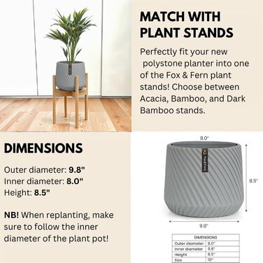 Квітчар Fox & Fern Großer: великий горщик для квітів з бетону 30,5 см з 3D-текстурою та дренажем