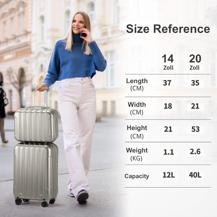 Набір валіз LALAHO 2 шт: дорожній набір з косметичною сумкою, валізи з ABS+PC, телескопічний ручка, ручна поклажа, градієнтний дизайн (Space Gray)