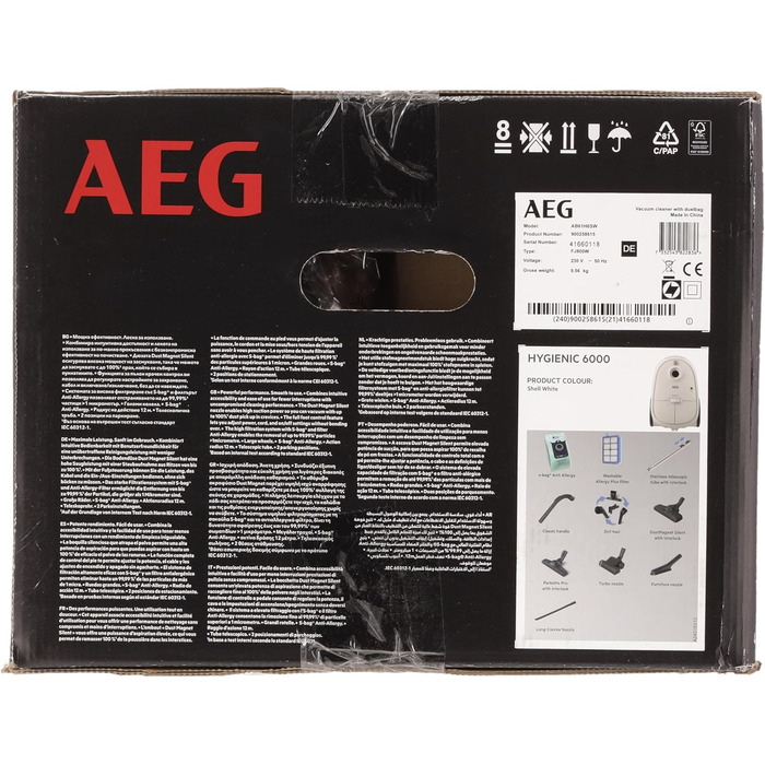 Пилосос AEG CLEAN 6000 AB61C1OKO ECO / Високе всмоктування / Додаткові насадки / Колеса XL / Телескопічна трубка з нержавіючої сталі / 65 переробленого матеріалу / Кабель 12 м / 750 Вт / Аксесуари / Сірий (Білий матовий)