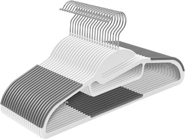 Вішалка SONGMIC Пластикова, набір з 20 предметів, вішалка з U-подібним отвором, нековзна, товщиною 0,5 см, довжиною 41,5 см, компактна, гачок з поворотом на 360 , світло-сірий-темно-сірий CRP41G (Білий темно-сірий)