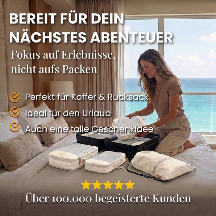 Набір компресійних органайзерів для одягу в подорожі Packing Cubes, 3 предмети (Desert Whisper - Бежевий) — аксесуари для валізи, рюкзака та кемпінгу