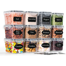 Набір контейнерів для зберігання GoMaihe 12 шт: герметичні, 800 мл, з етикетками, чорні. Ідеально для продуктів, цукру, спецій. Без BPA, можна мити в посудомийній машині.