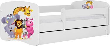 Дитяче ліжко Bjird Молодіжне ліжко 70x140 80x160 80x180 біле із захистом від випадання Матрац, ящик і рейкова основа Дитячі ліжка для дівчаток і хлопчиків - Zoo 140 см
