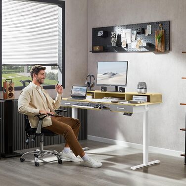 Регульований стіл WALKINGDESK для дому та офісу: електричний, з ящиками та підставкою для клавіатури (160x60 см, білий дуб)