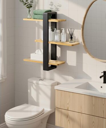 Полиця настінна дерев'яна SUMGAR, плаваюча, 3-ярусна, 50x58 см, чорно-дерев'яна, для вітальні, спальні