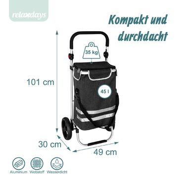 Складаний візок для покупок Relaxdays, об'єм 45 л