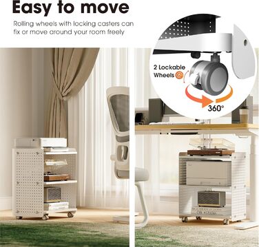 Стіл для принтера Fenge на колесах з органайзером, 3 яруси, білий (45.3x33.5x53.5 см)