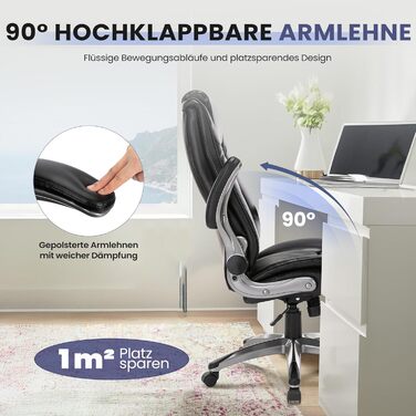 Крісло для офісу Colamy з шкіри, ергономічне, широке, з кишеньковим пружинним блоком, до 136 кг, дихаюче та зручне (чорне)