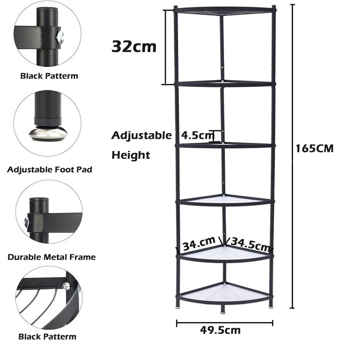 Кухонний кутовий тримач для горщиків, 6-ти ярусний, регульований, металевий, для каструль і сковорідок, органайзер для зберігання