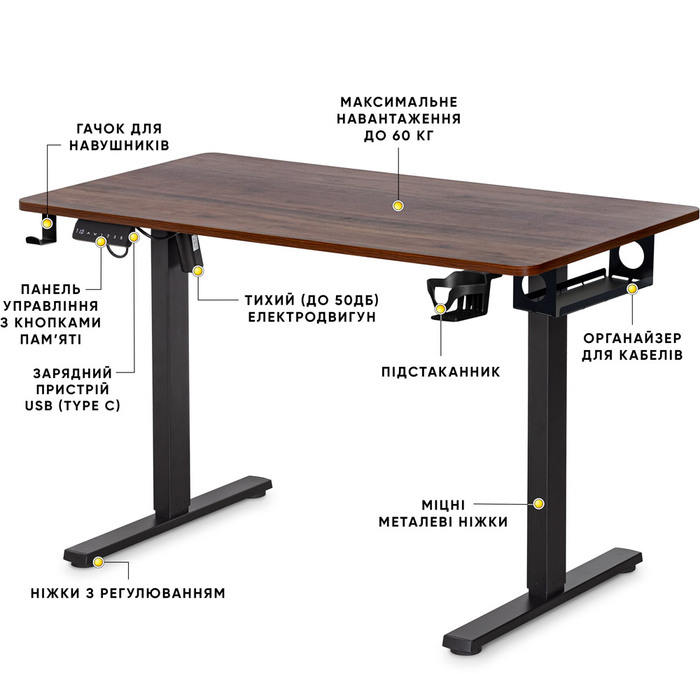 Стіл Mealux PowerDesk Lite Walnut з електрорегулюванням висоти (арт. EVO-201 Lite Walnut /B)