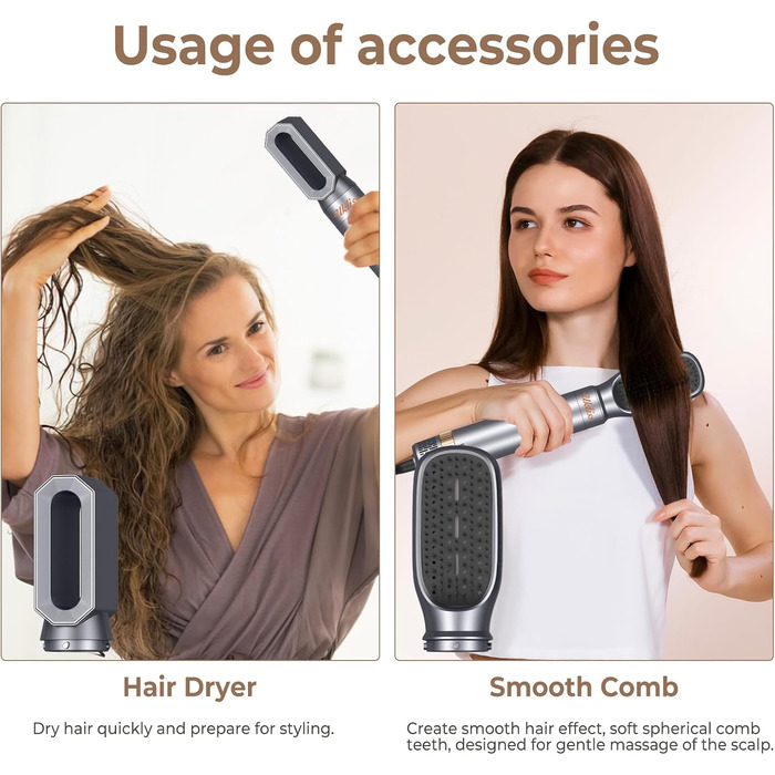 В 1, Hairstyler Hair Styler Набір щіток з теплим повітрям, Щітки для укладання Airstyler з автоматичною плойкою, Масажна щітка з теплим повітрям, Щітка для випрямлення волосся (сіра), 6