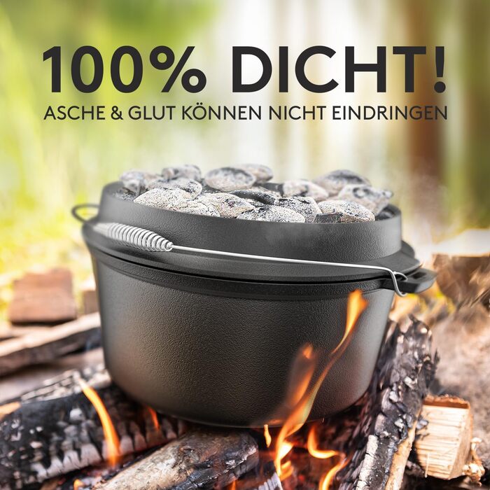 Набір чавунного казана BBQ Dutch Oven [Das Original] 10,8 л з підставкою, кришкою-грилем 2,2 л, піднімачем та електронною книгою