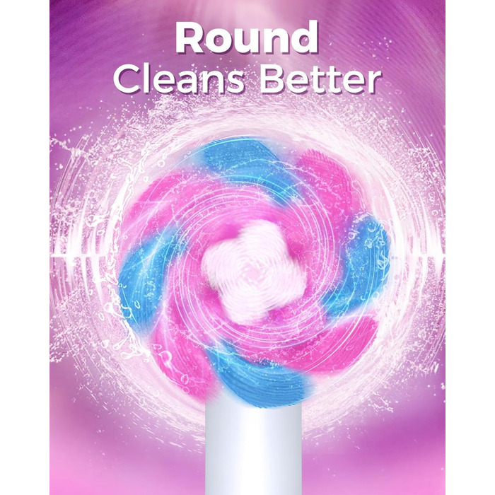 Електрична зубна щітка для дорослих Rotierende з 8 насадками, 4 режимами чищення, акумулятором на 60 днів та розумним таймером 2 хв - Професійна електрична щітка (Рожева)