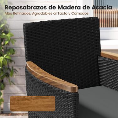 Садовий набір меблів Yaheetech з ротангу для балкона та тераси 5 предметів: 2 крісла, 2 пуфи, столик (чорний/сірий)