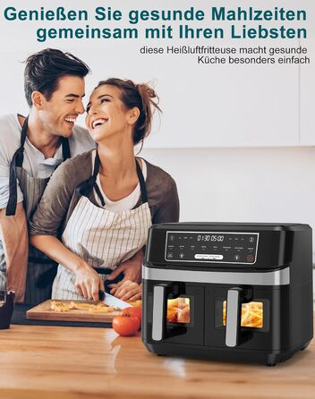 Подвійна фритюрниця без олії з 2 камерами, 10л, 8-в-1, сенсорний екран, таймер, XXL