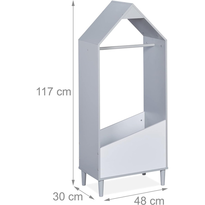Дитяча вішалка для одягу Relaxdays, штанга для одягу дитяча кімната, з полицею, HWD 117x48x30 см, дитяча вішалка для одягу, сіра/біла