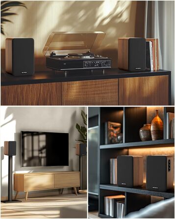 Активні полочні колонки 36W RMS, бездротові Bluetooth 5.4 динаміки для ПК з 5-дюймовим вуфером, USB-цифровим аудіо, регулюванням басів та високих частот, студійні монітори з RCA для вінілового програвача та ТВ, дерево