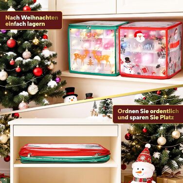 Коробка для прикрас на ялинку з Сантою та оленем, 64 відділення, з регульованими перегородками та 2 застібками-блискавками