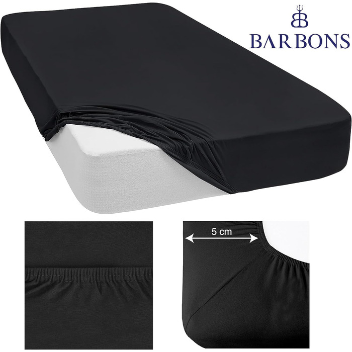 Простирадло BARBONS Premium Fitted Sheet 160x200 см сертифіковане Oeko-TEX, 100 бавовняне простирадло, простирадло з трикотажу, простирадло, простирадло до 25 см висота матраца (чорний - 160x200 2 шт. ) Простирадло приталене 160x200 см (2 шт. ) Чорний