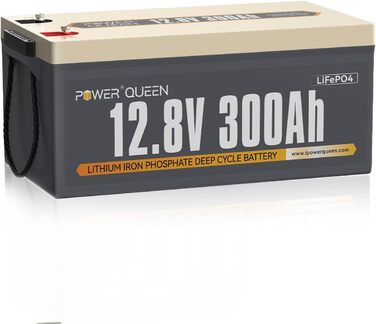 Акумуляторна батарея Power Queen LiFePO4 12.8V100Ah з Bluetooth RV190, понад 4000 часу глибокого циклу, довговічна батарея, ідеальна для автофургонів, автофургонів, тролінгового мотора та кемпінгу (12V300Ah)