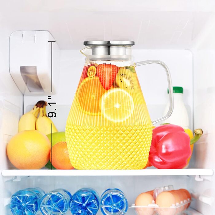 Скляна канавка для води з кришкою 2.4L, глечик з боросилікатного скла, канавка для холодного чаю, глечик для напоїв, стійкий до високих температур