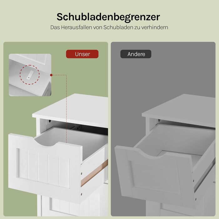 Шафка для ванної кімнати WOLTU, вузька, з 3 висувними ящиками, 32 x 30 x 81 см, для ванної, вітальні, спальні, їдальні, кухні, сучасний дизайн, білий колір, BZS123ws