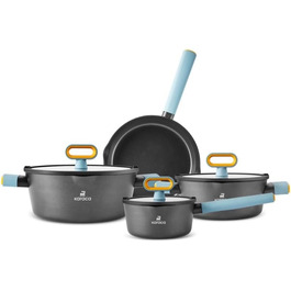 Набір кухонного посуду Karaca Fancy 7 предметів з кераміки з кришкою з скла, антипригарне покриття SwissCrystal без PFAS, включає каструлю, каструлі з кришками та сковороду