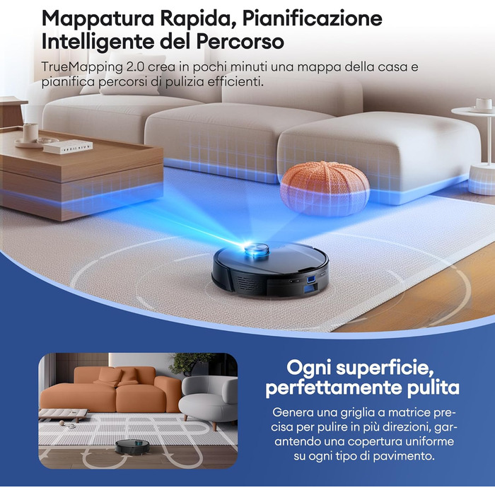 Робот-пилосос Ultenic з функцією миття 6000Pa, LiDAR навігація, 3-в-1, 150 хв роботи, керування через додаток, для шерсті тварин, килимів та твердих підлог D10
