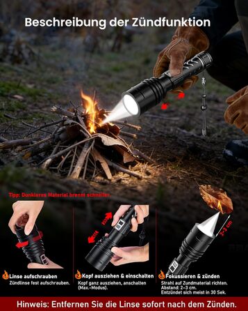 Потужний тактичний ліхтарик Shadowhawk LED 1 000 000 Лм, 50Вт, акумулятор 6000mAh, дальність 1000м, LCD-дисплей, функція розпалювання вогню, чорний — для кемпінгу та виживання