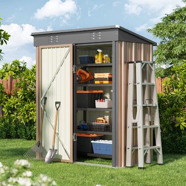 Металевий сарай для інструментів Bealife 180x162x95 см, сталевий садовий шоп, вуличний склад, господарський будиночок для двору, тераси, газону (коричневий)