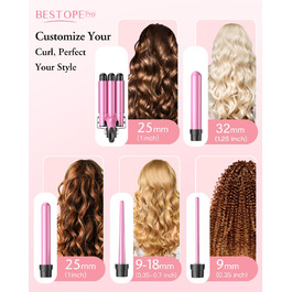 BESTOPE PRO Локкенстаб: Набір для створення локонів з 3 насадками, 5-в-1. Регулювання температури, швидкий нагрів, рукавичка, 2 кліпси, рожеве золото (золотий)