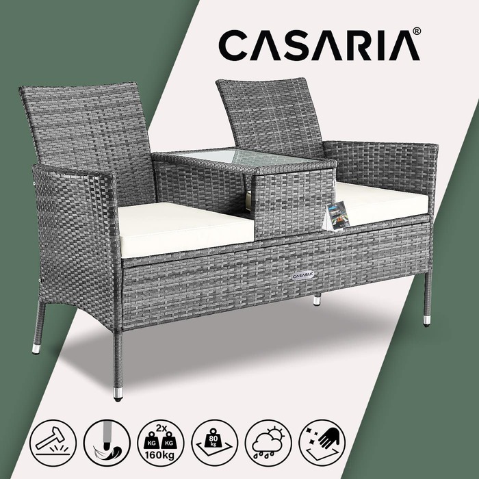 Лавка для кіно з поліротангу сіра/бежева 143x55x88см